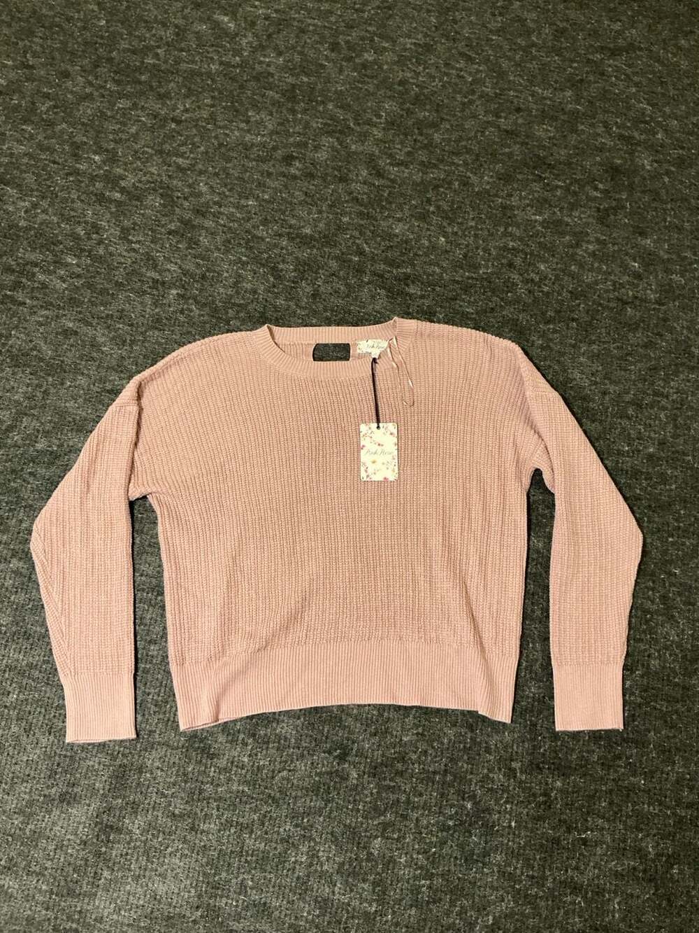Pink Rose Mauve Mousse Ribbed Knit Cotton Blend Sweater Size L